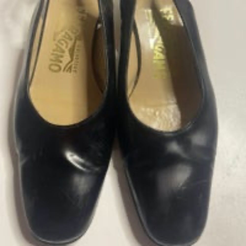 Salvatore Ferragamo black low block heel square toe slingback size 5.5